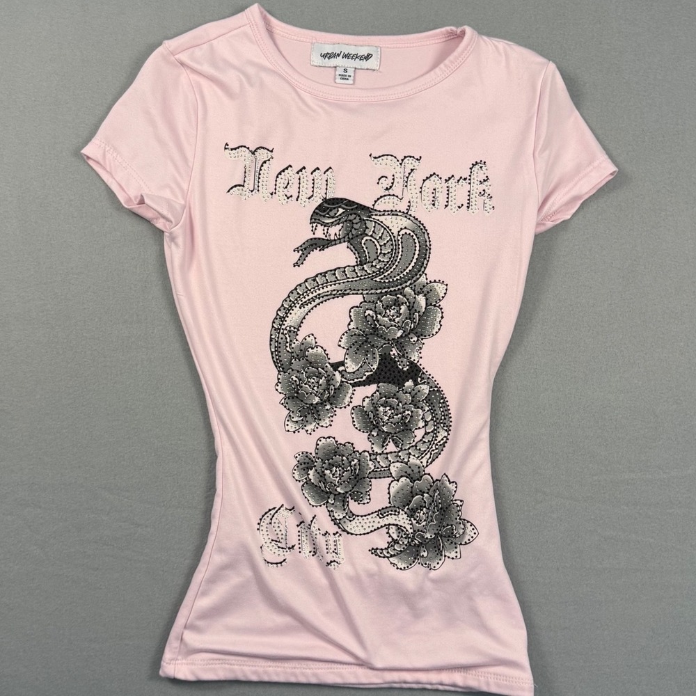 Urban Weekend Graphic Tee Womens Small Pink Excellent